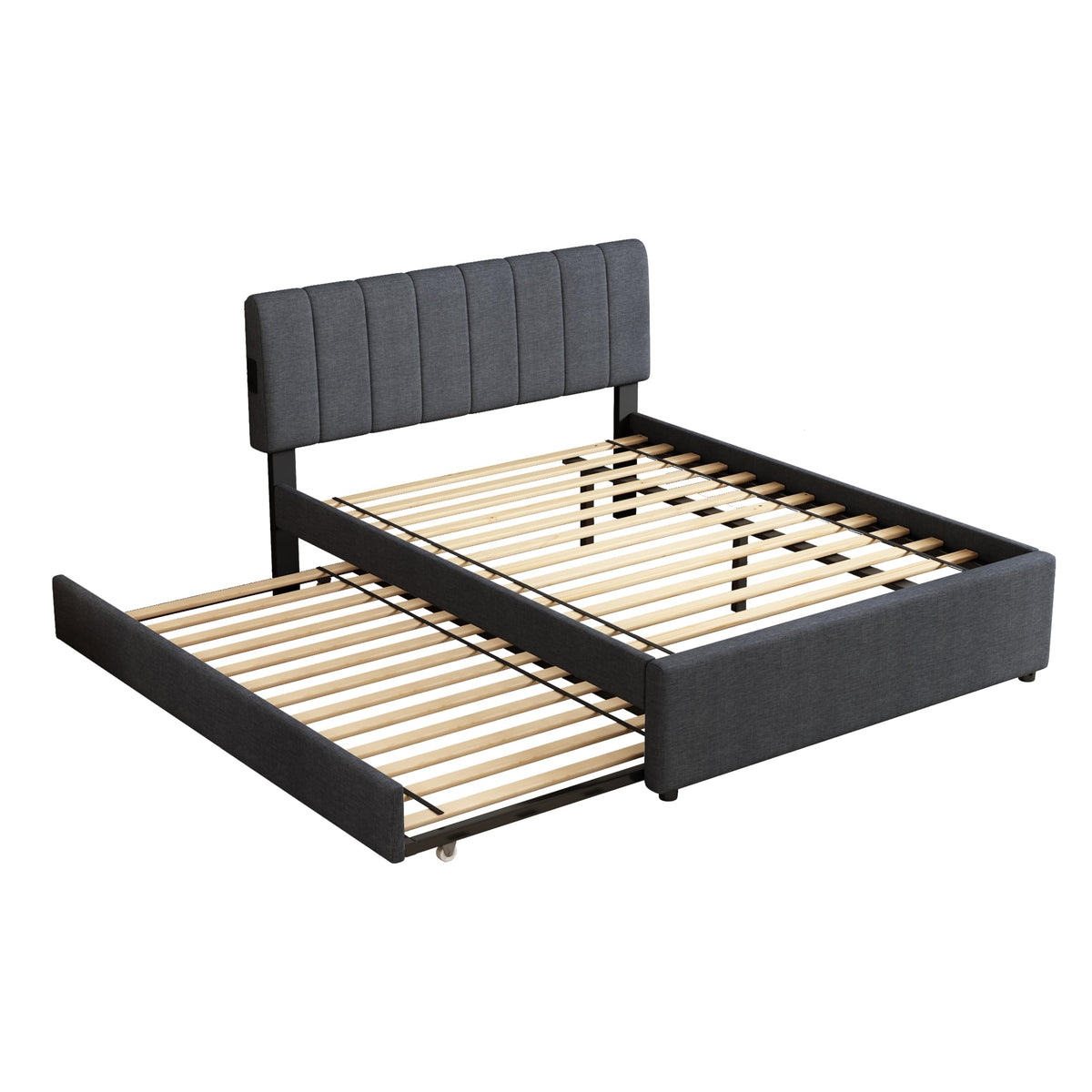 Full Size Upholstered Platform Bed with Trundle L486