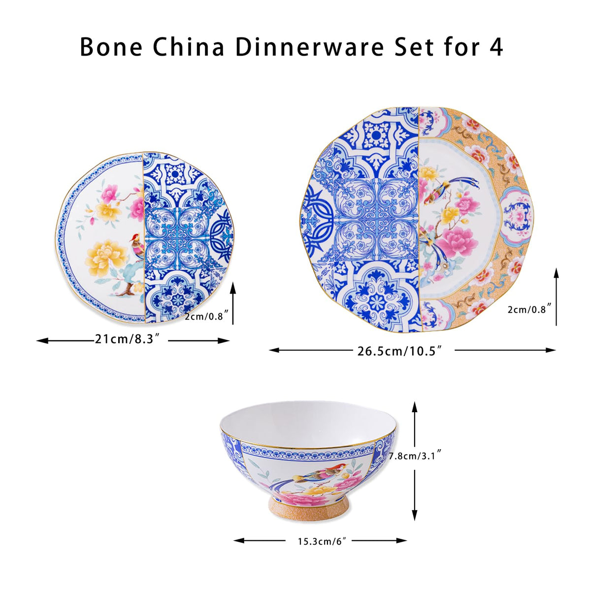 Bone China Dinnerware Set for 4, 12-Piece J956