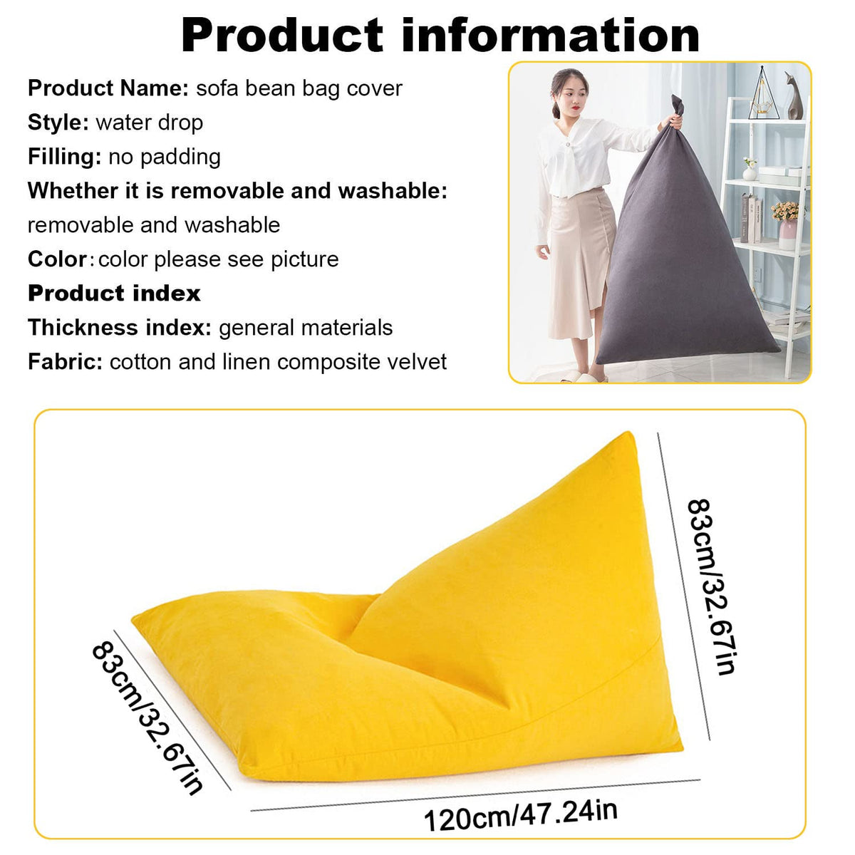 Yellow Beanbag Stuffed Animal Storage Chair Cover F101