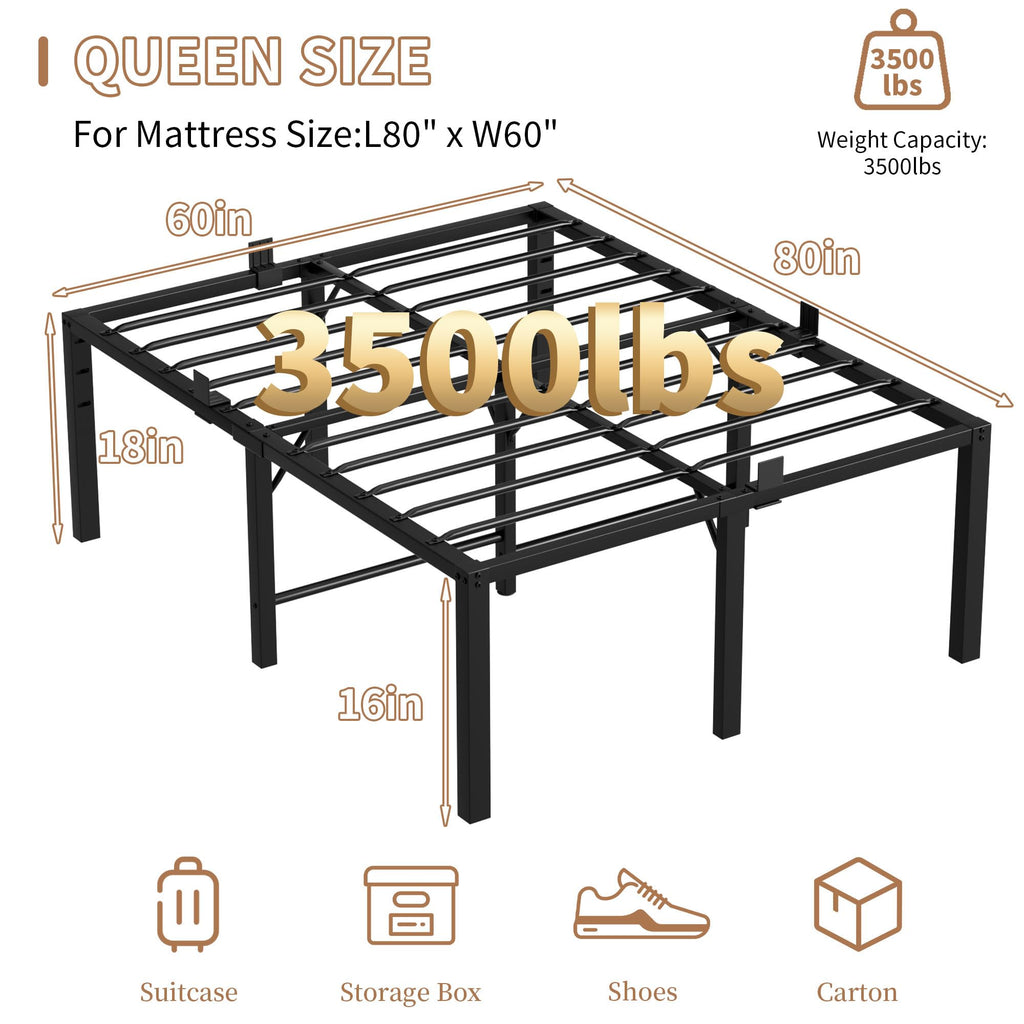 18 Inch Queen Size Black Metal Platform Bed Frame Z252178