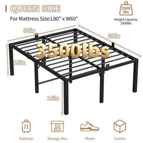 18 Inch Queen Size Black Metal Platform Bed Frame Z252178