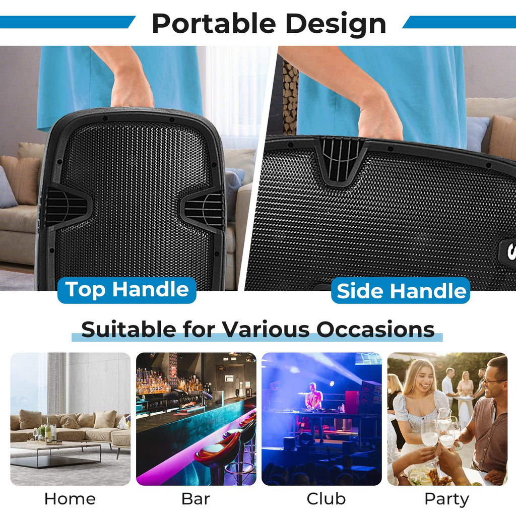 12" 2000W Portable 2-Way Powered PA Speaker System Combo Set Q812
