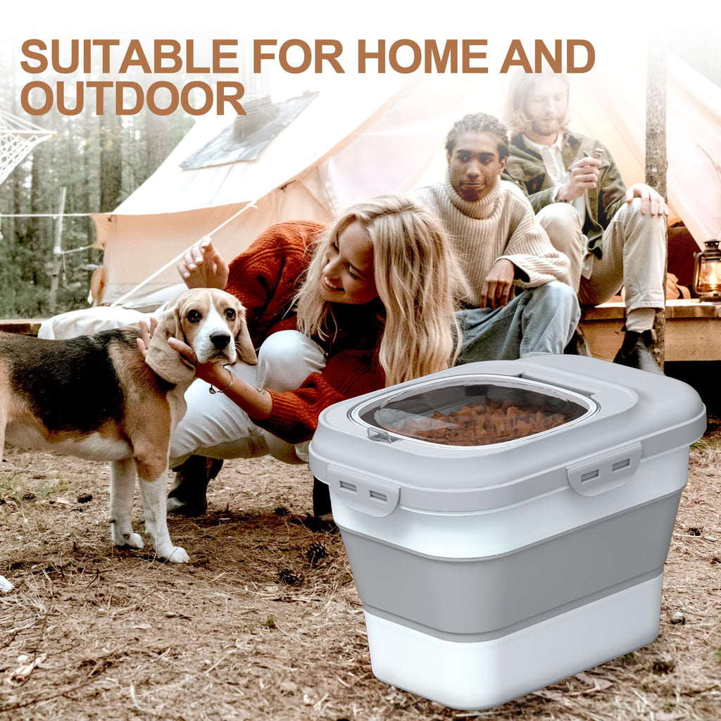 Collapsible Dog Cat Food Storage Container with Scoop Grey F557