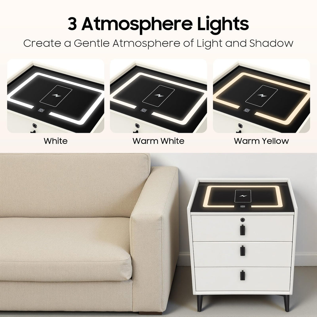 3 Drawer Smart Nightstand with Bluetooth Speaker USB Charging H344
