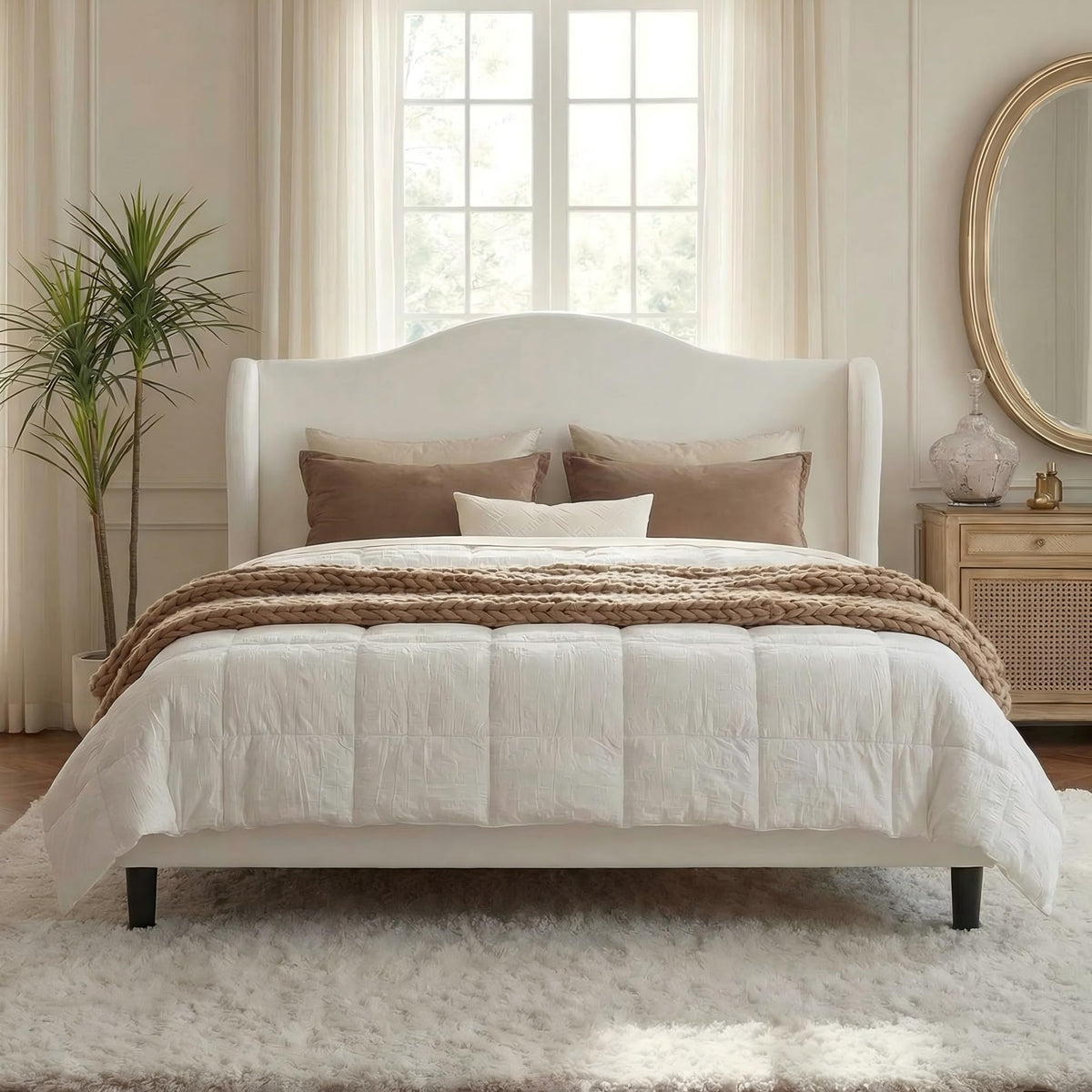 Queen Size White Velvet Bed Frame V181239