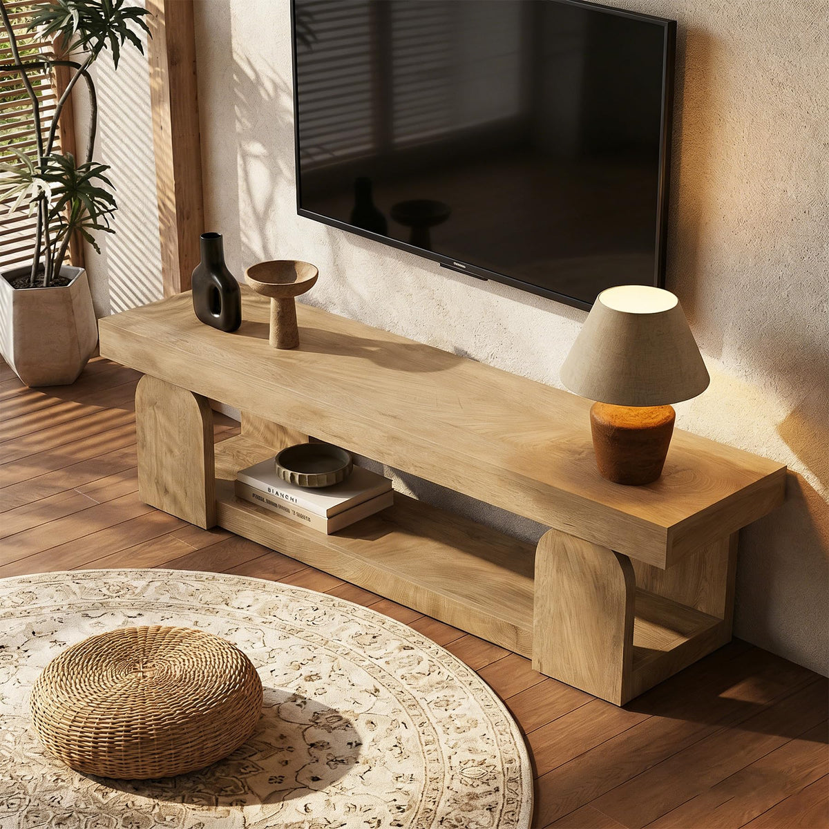 63" Wood TV Stand with Open Storage Shelf I776