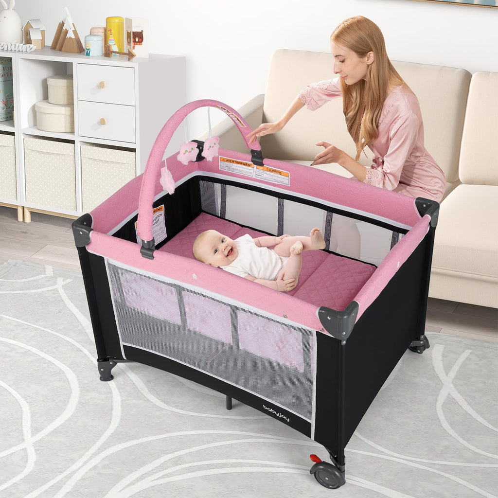 3 in 1 Pink Pack and Play Baby Crib Bassinet S708