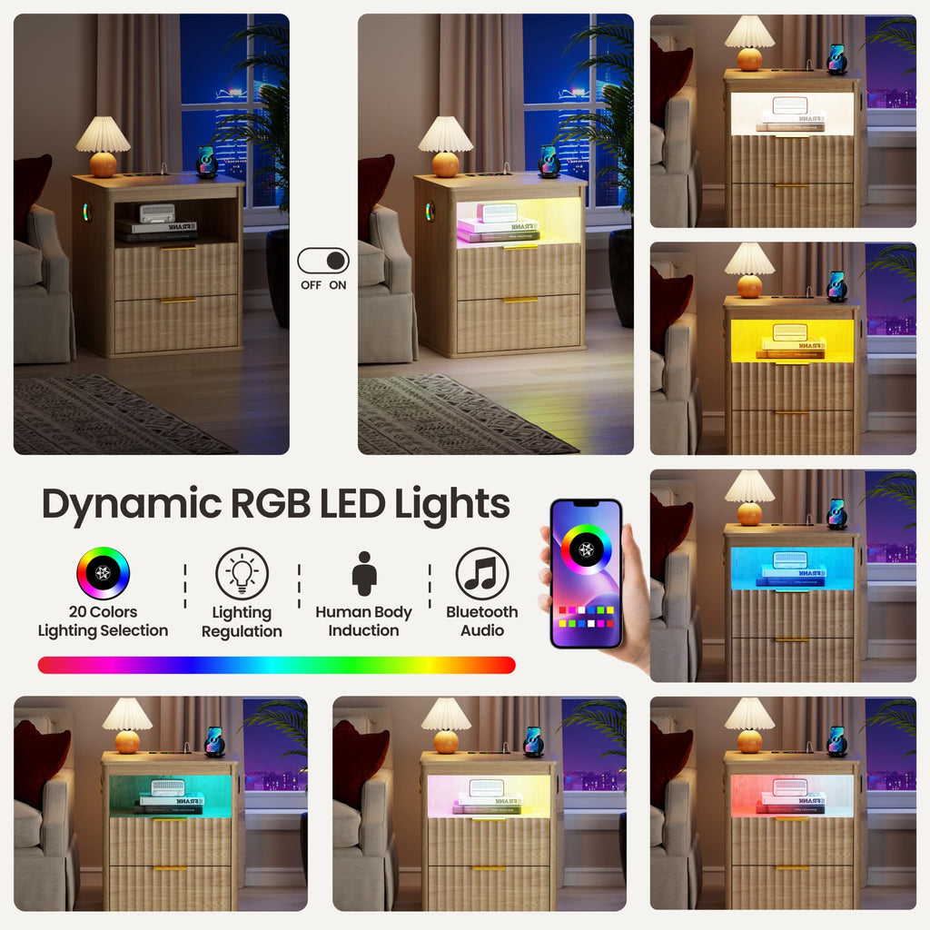 LED Nightstand with Charging Station and 2 Drawers M17262