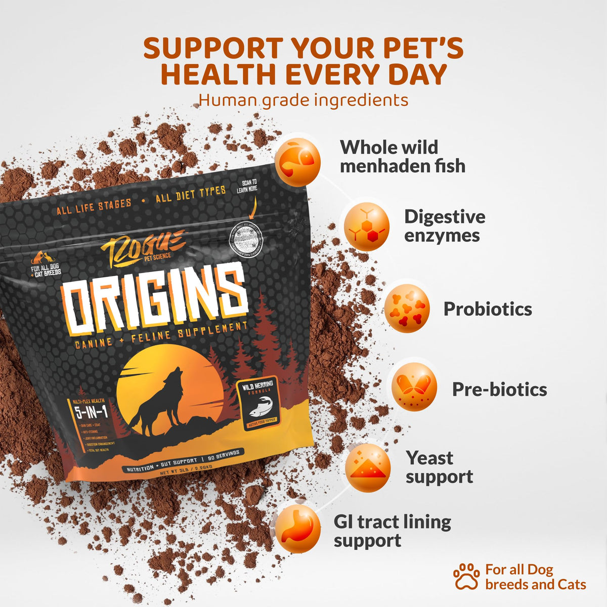 5-in-1 Dog Supplement Powdered Food Topper with Omega 3 Fish Oil 5 lbs V51642