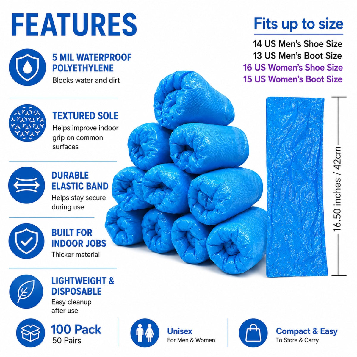 Blue Waterproof Disposable XL Shoe Covers J3899