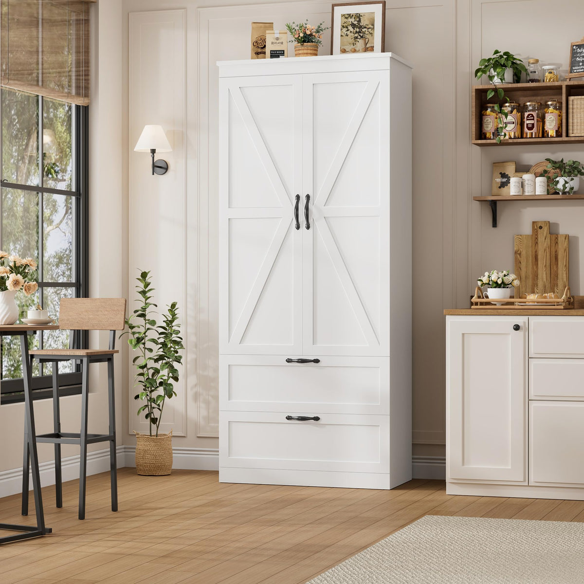 70" White Kitchen Pantry Storage Cabinet W3731