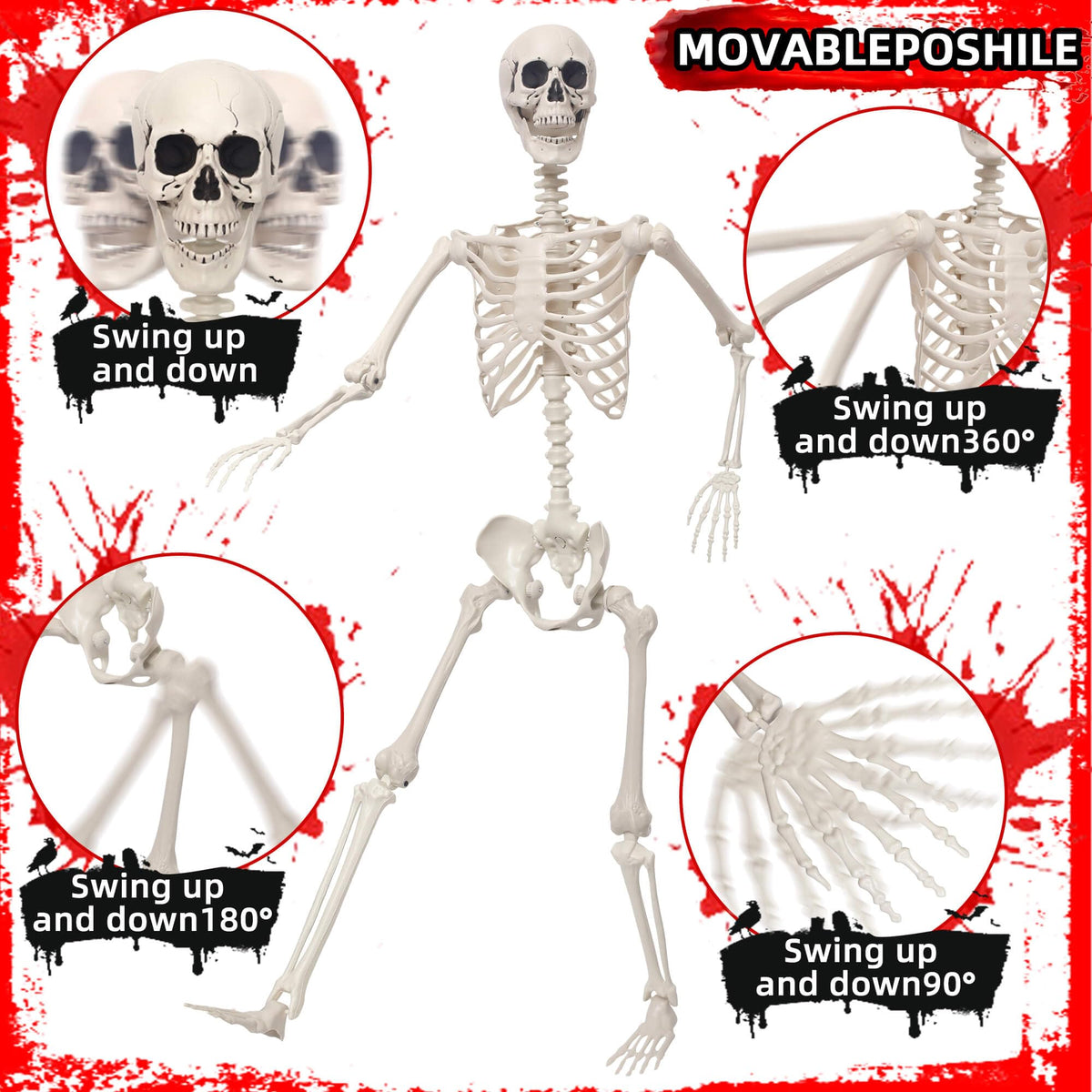 5.4Ft Poseable Skeleton Plastic Human Bones A560840