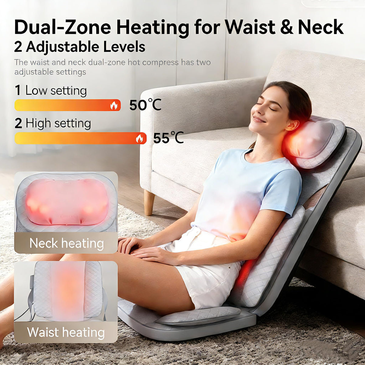 Gray Shiatsu Massage Chair Pad with Heat T289908