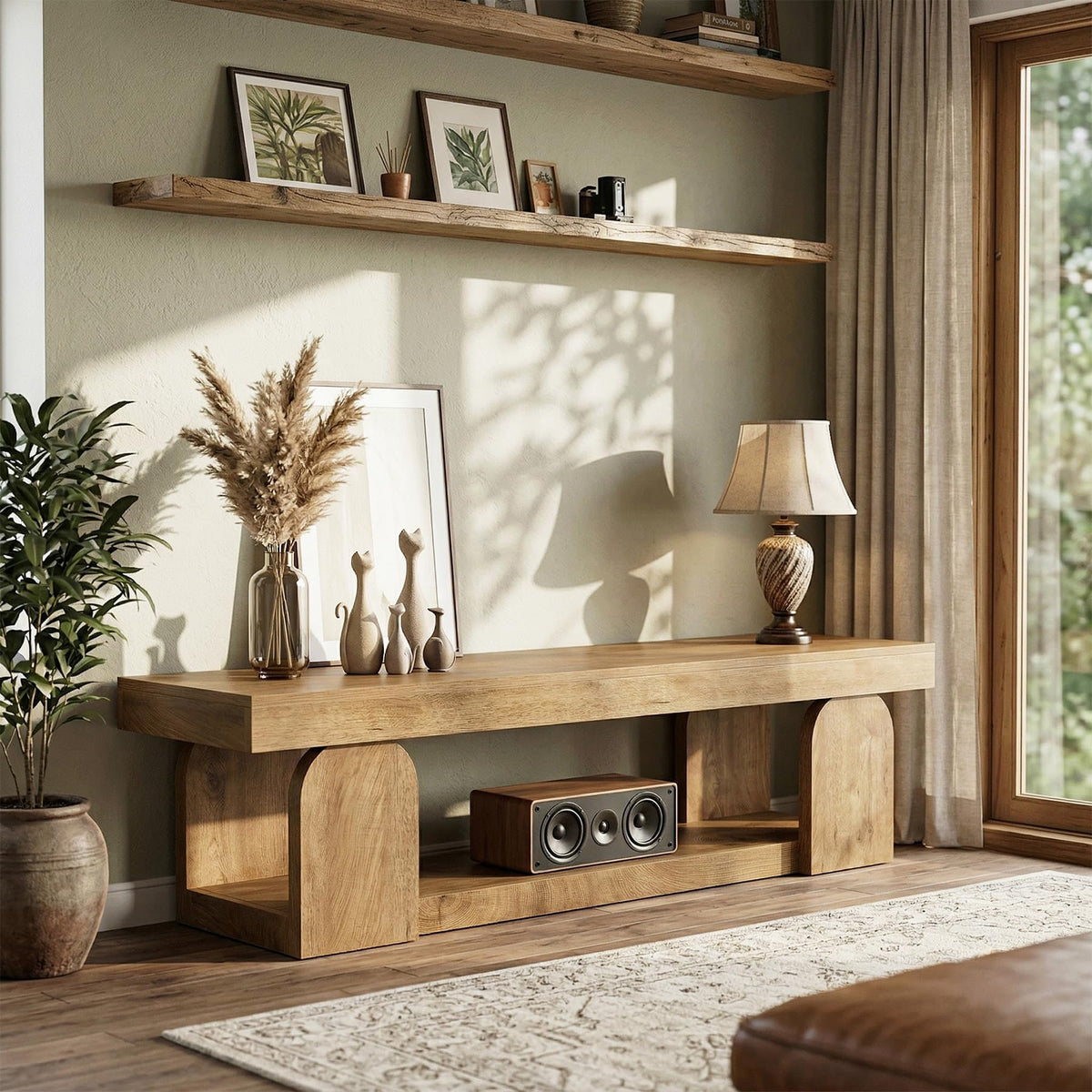 63" Wood TV Stand with Open Storage Shelf I776