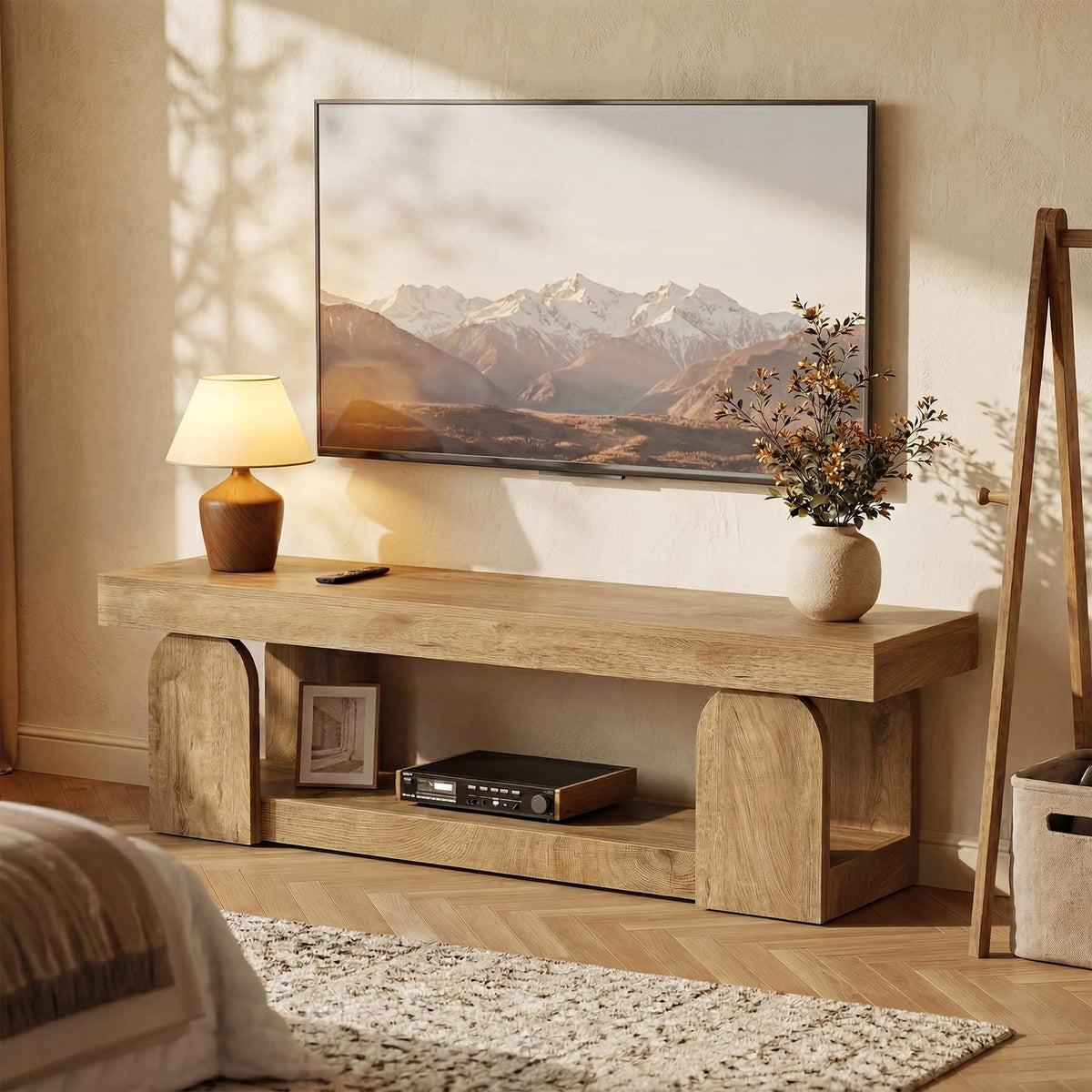 63" Wood TV Stand with Open Storage Shelf I776