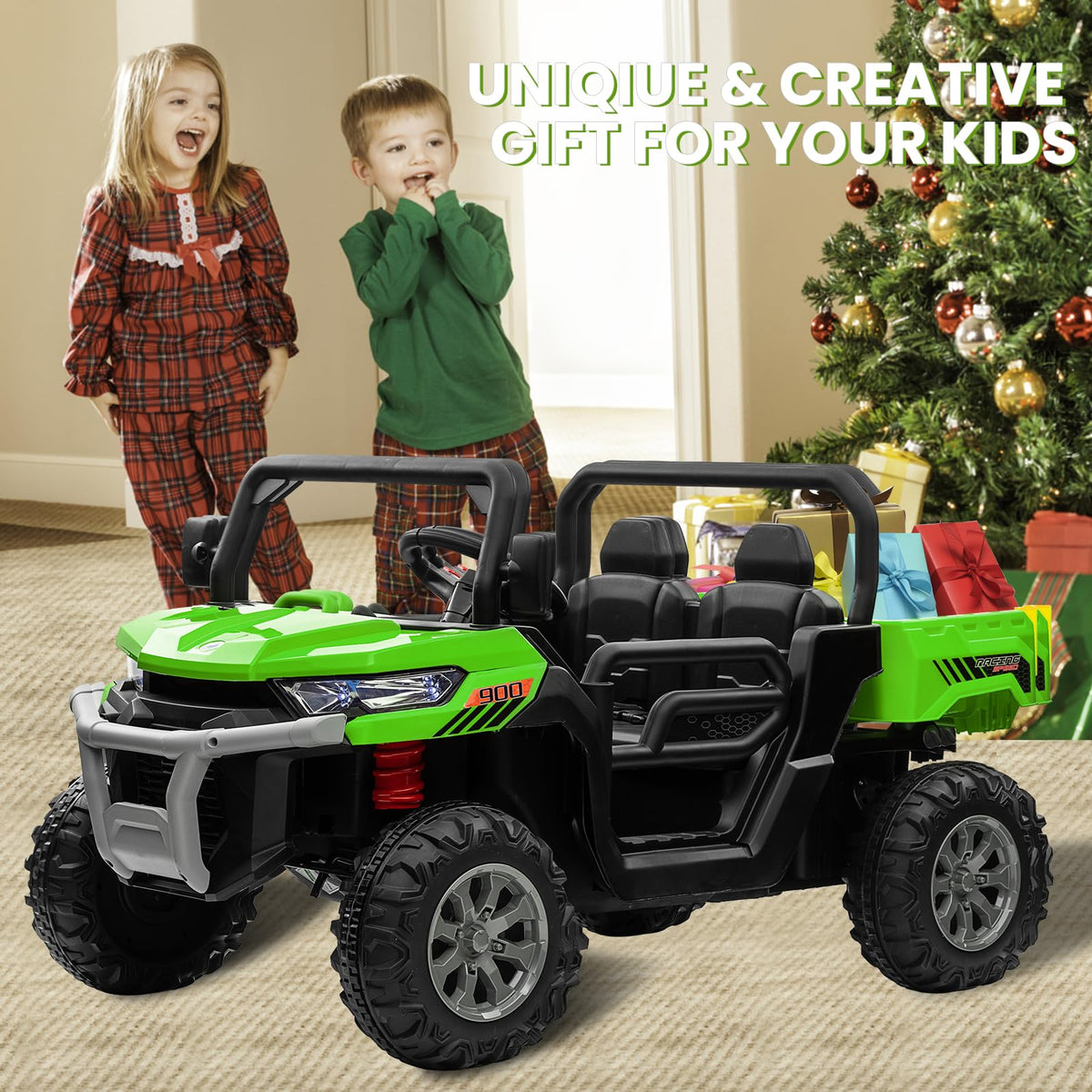 24V 4WD Ride on Truck Car with Dump Bed, 2 Seaters, Remote Control, Green A975
