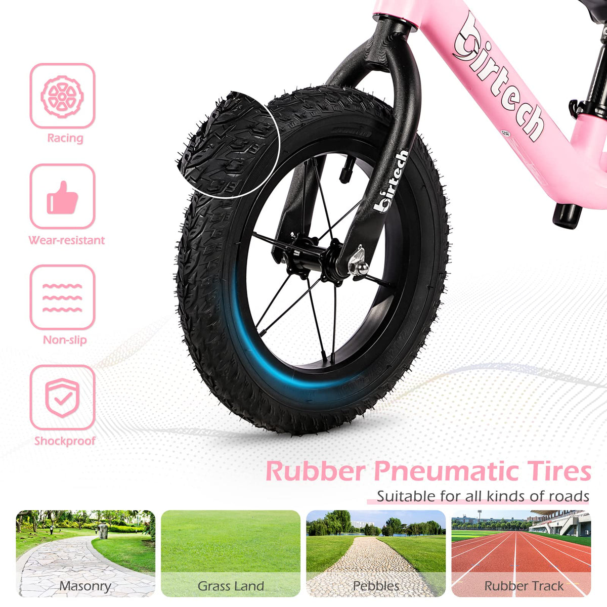 12" No Pedal Balance Bike with Inflatable Rubber Tires C39664