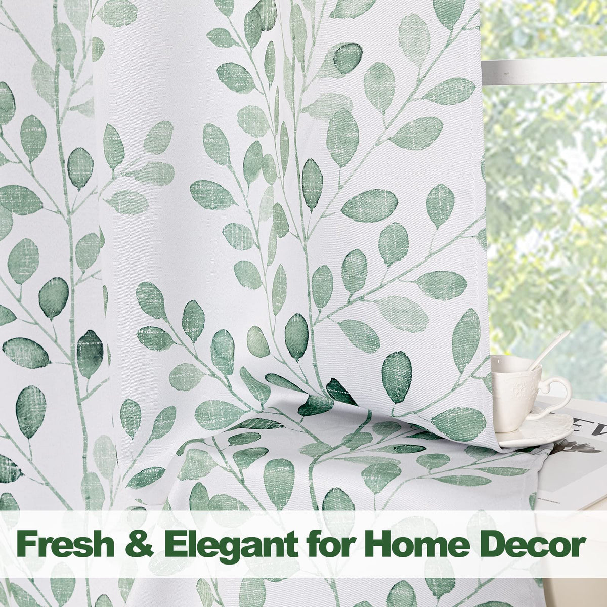 Green Leaf Curtains 84 Inch Length Grommet 2 Pcs B123289