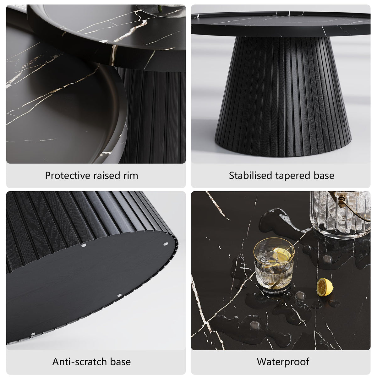 Black Marble Veneer Nesting Coffee Table Set of 2 O5983