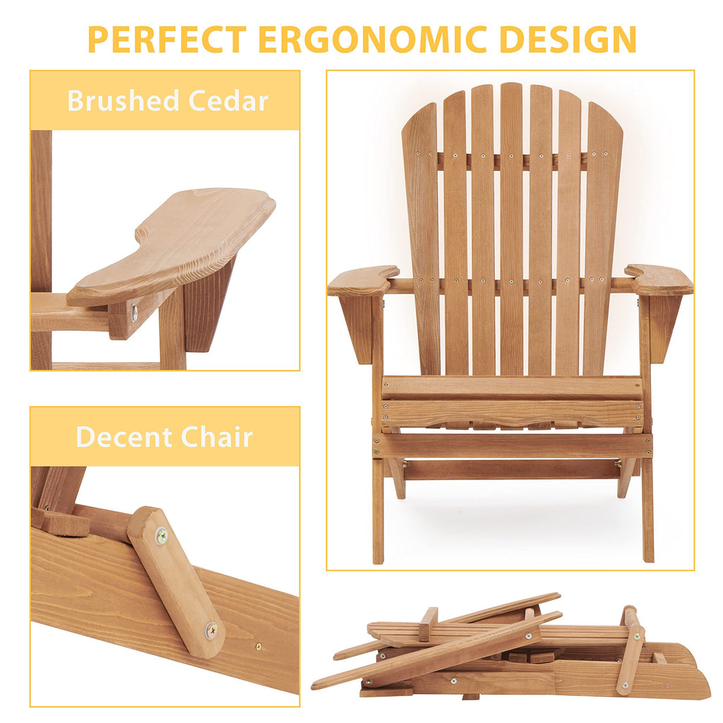 Set of 2 Light Brown Folding Wood Adirondack Chairs J47217