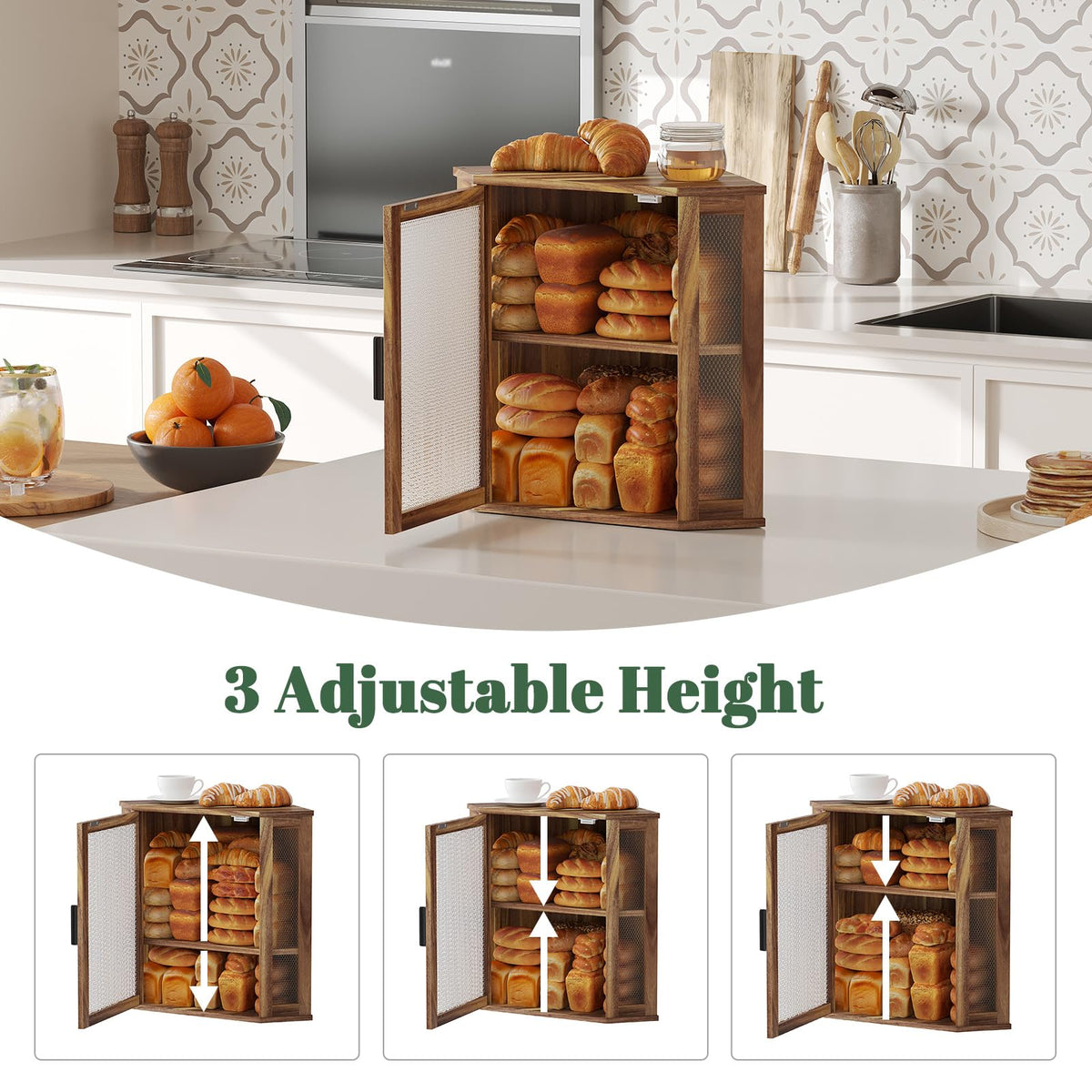 2-Tier Acacia Wood Bread Box with Window Q269168