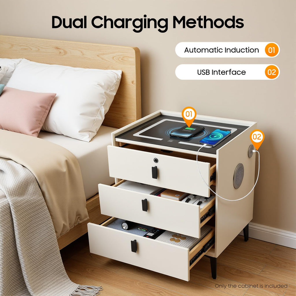 3 Drawer Smart Nightstand with Bluetooth Speaker USB Charging H344