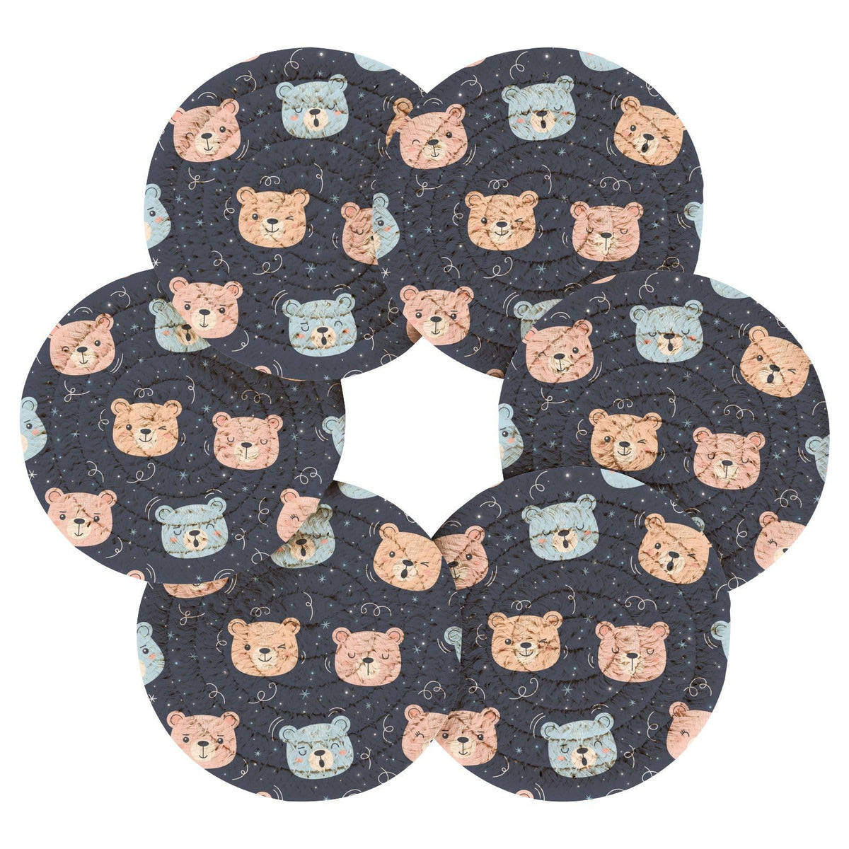 Black Stars Print Drink Coasters with Holder, Set of 6 A1509