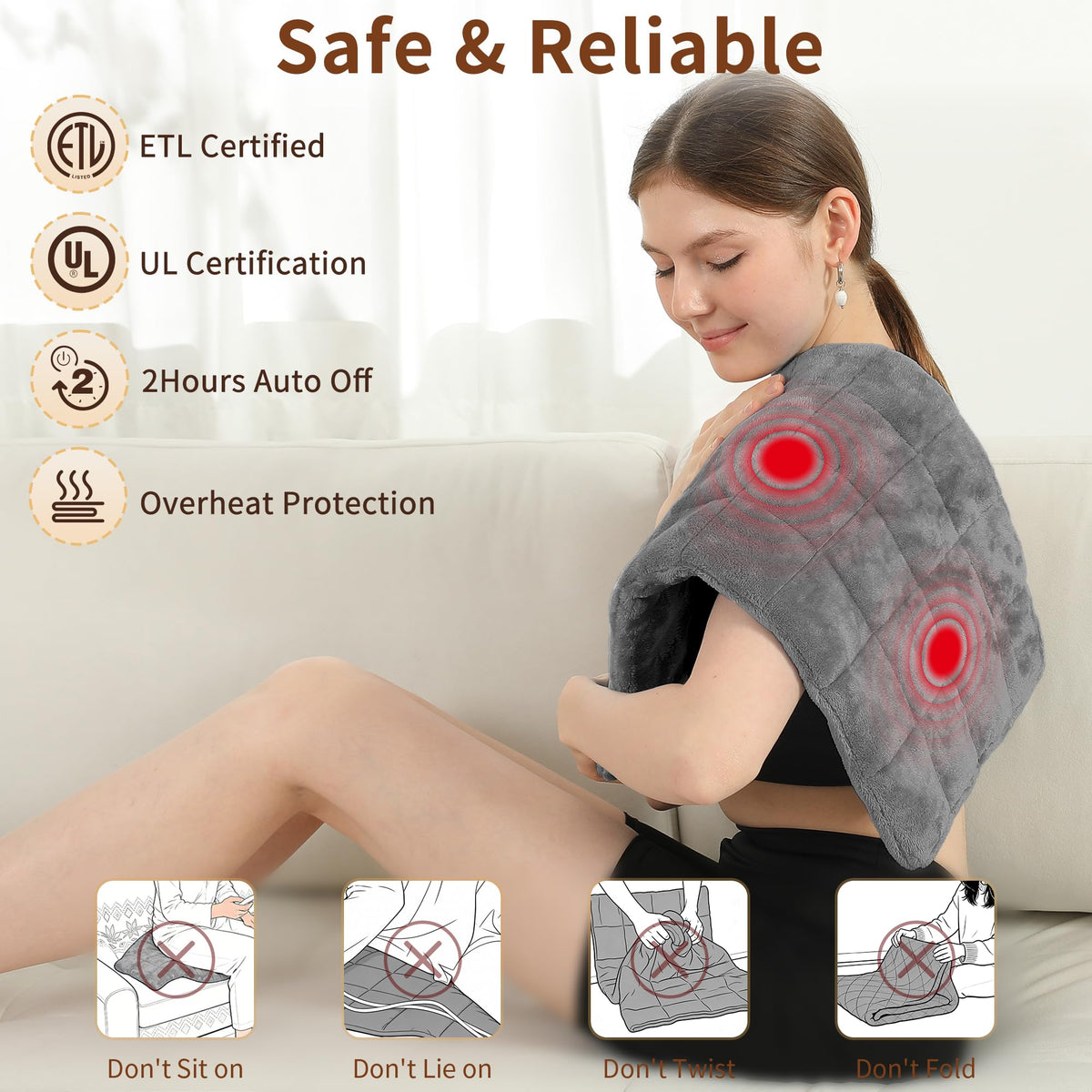 Weighted Electric Heating Pad with Massager 12"x24" Dark Grey Z6343