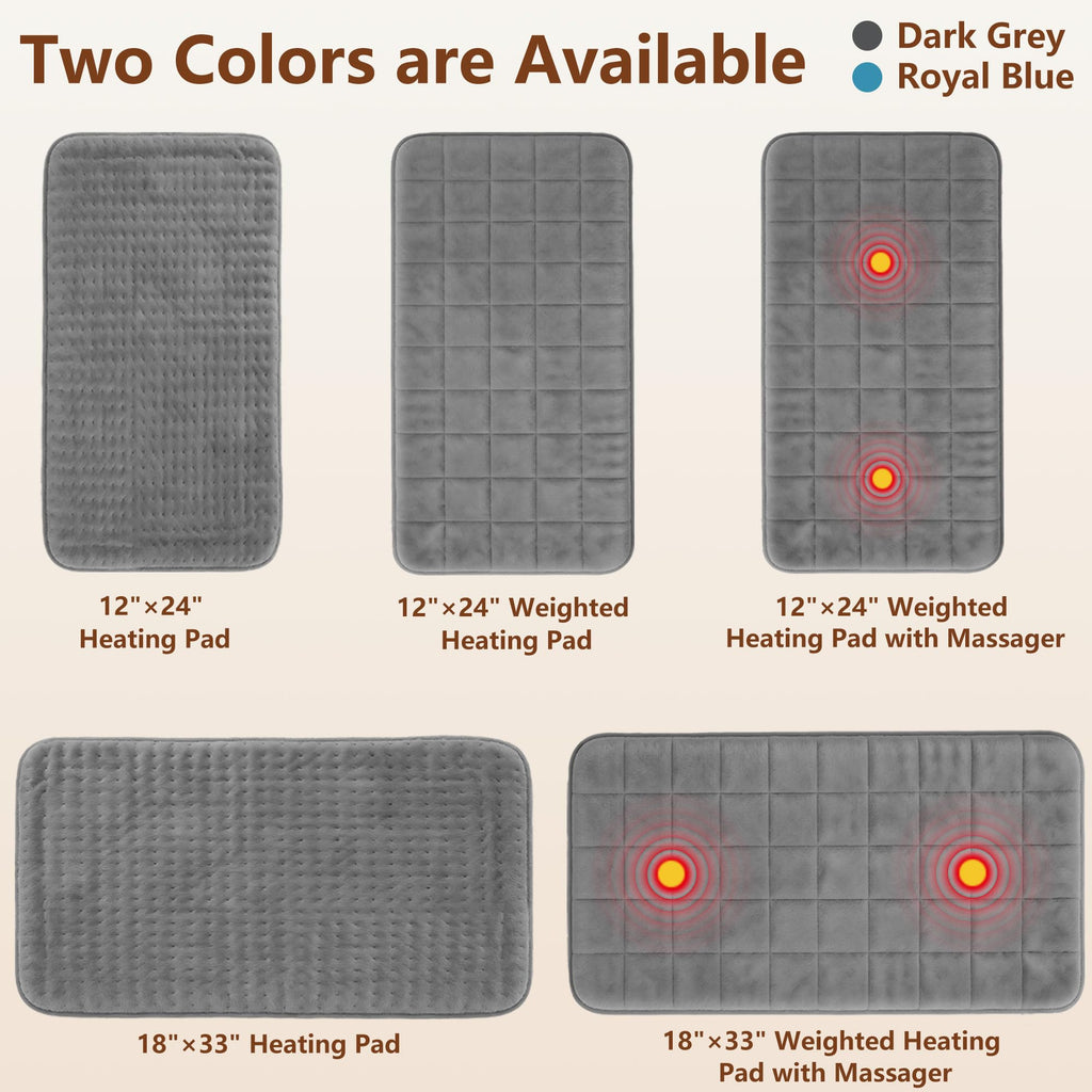 Weighted Electric Heating Pad with Massager 12"x24" Dark Grey Z6343