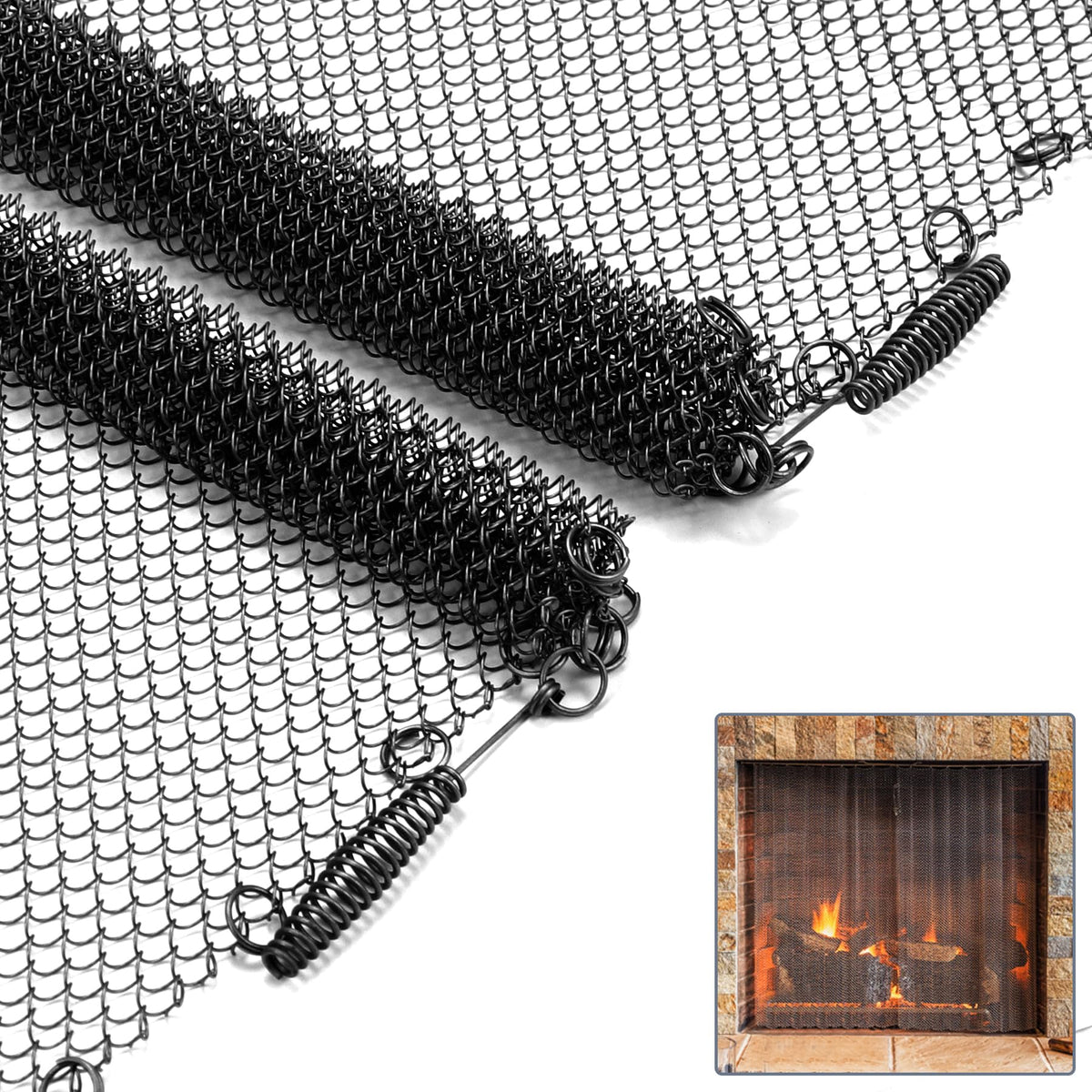 Black Fireplace Mesh Screen Curtain, Two 20" x 24" Panels T5009