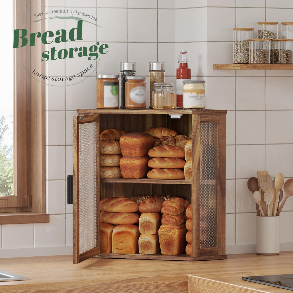 2-Tier Acacia Wood Bread Box with Window Q269168