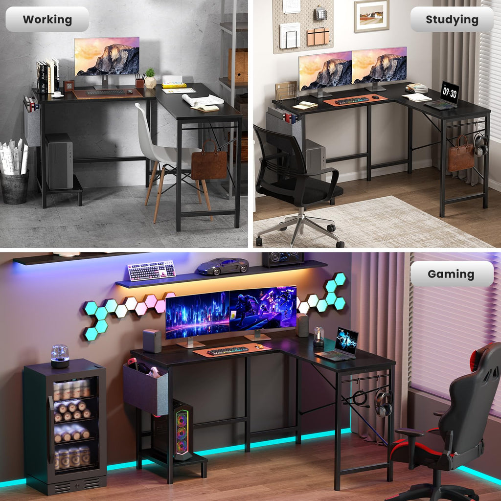 L Shaped Computer Corner Desk with PC Stand, Black K278