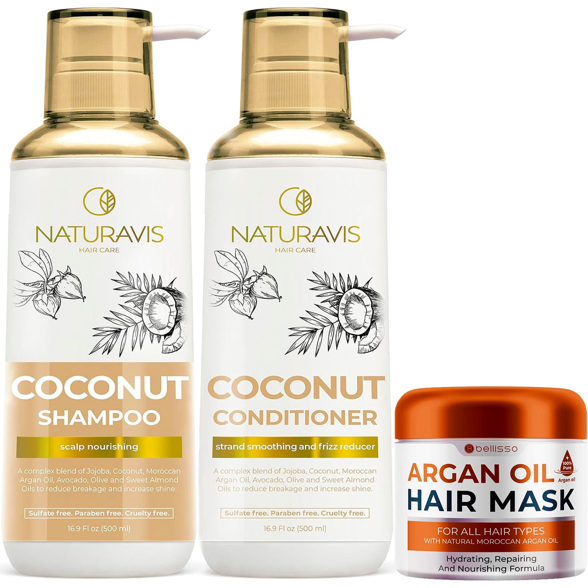 Coconut Shampoo and Conditioner Set with Argan Oil Mask V271329