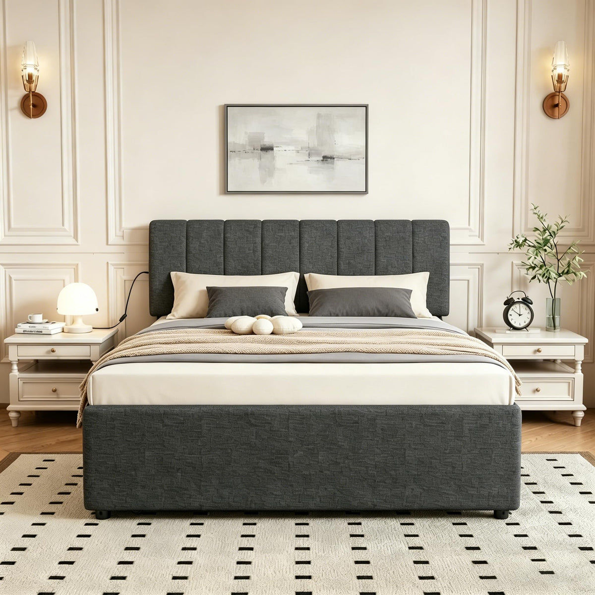 Full Size Upholstered Platform Bed with Trundle L486