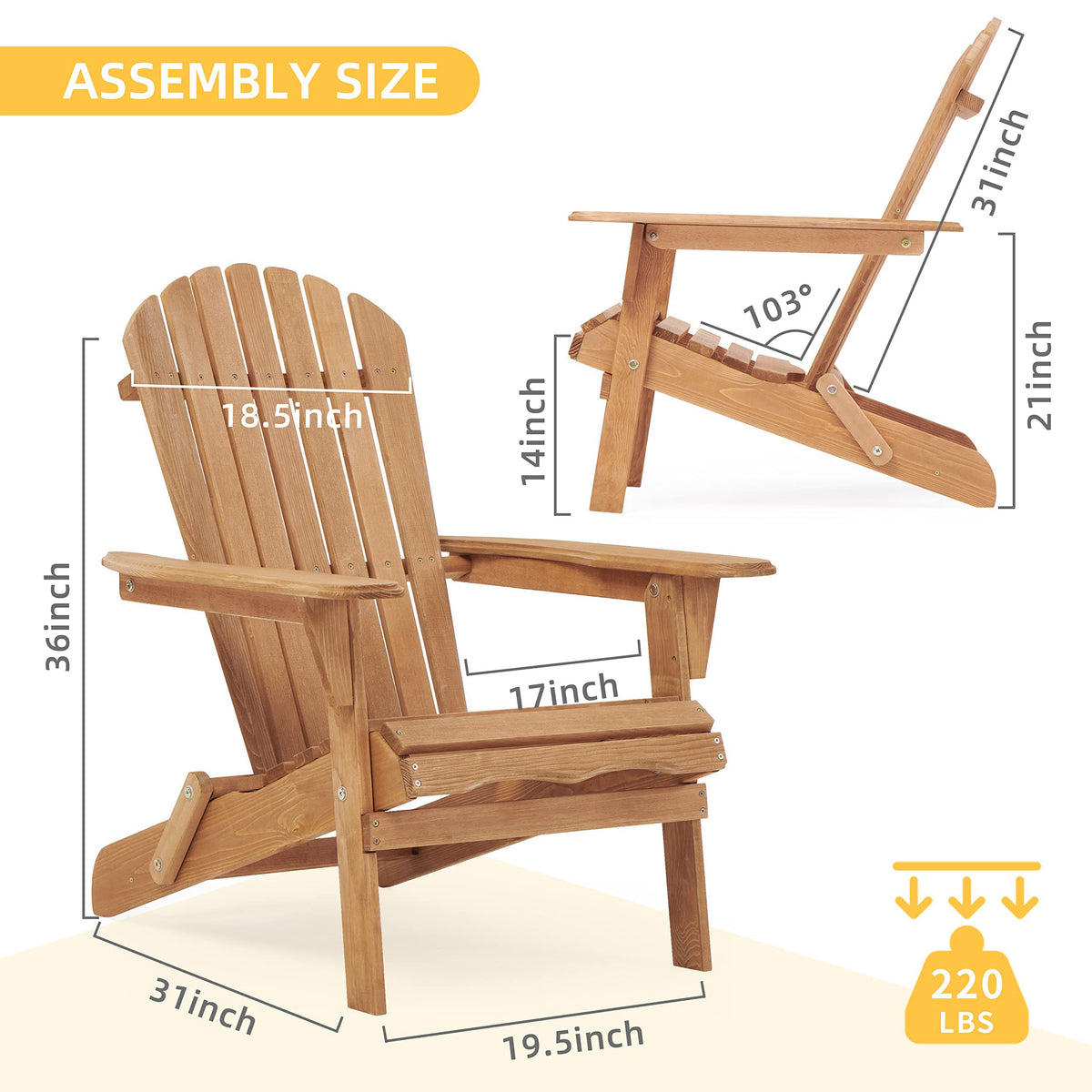 Set of 2 Light Brown Folding Wood Adirondack Chairs J47217