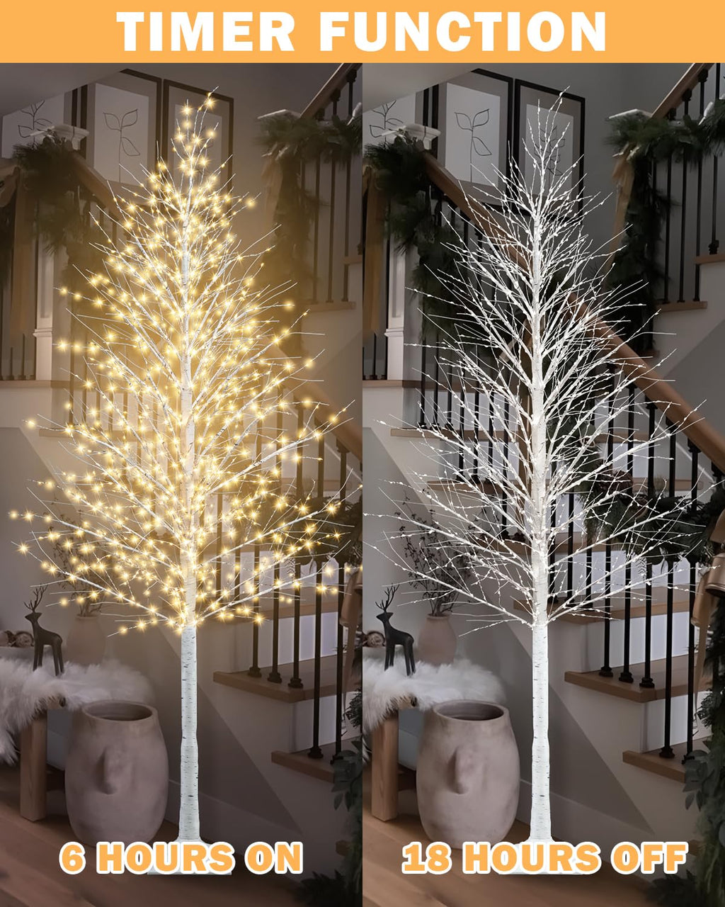 8FT Lighted White Artificial Christmas Twig Tree with 1440 Warm White LEDs Q90705