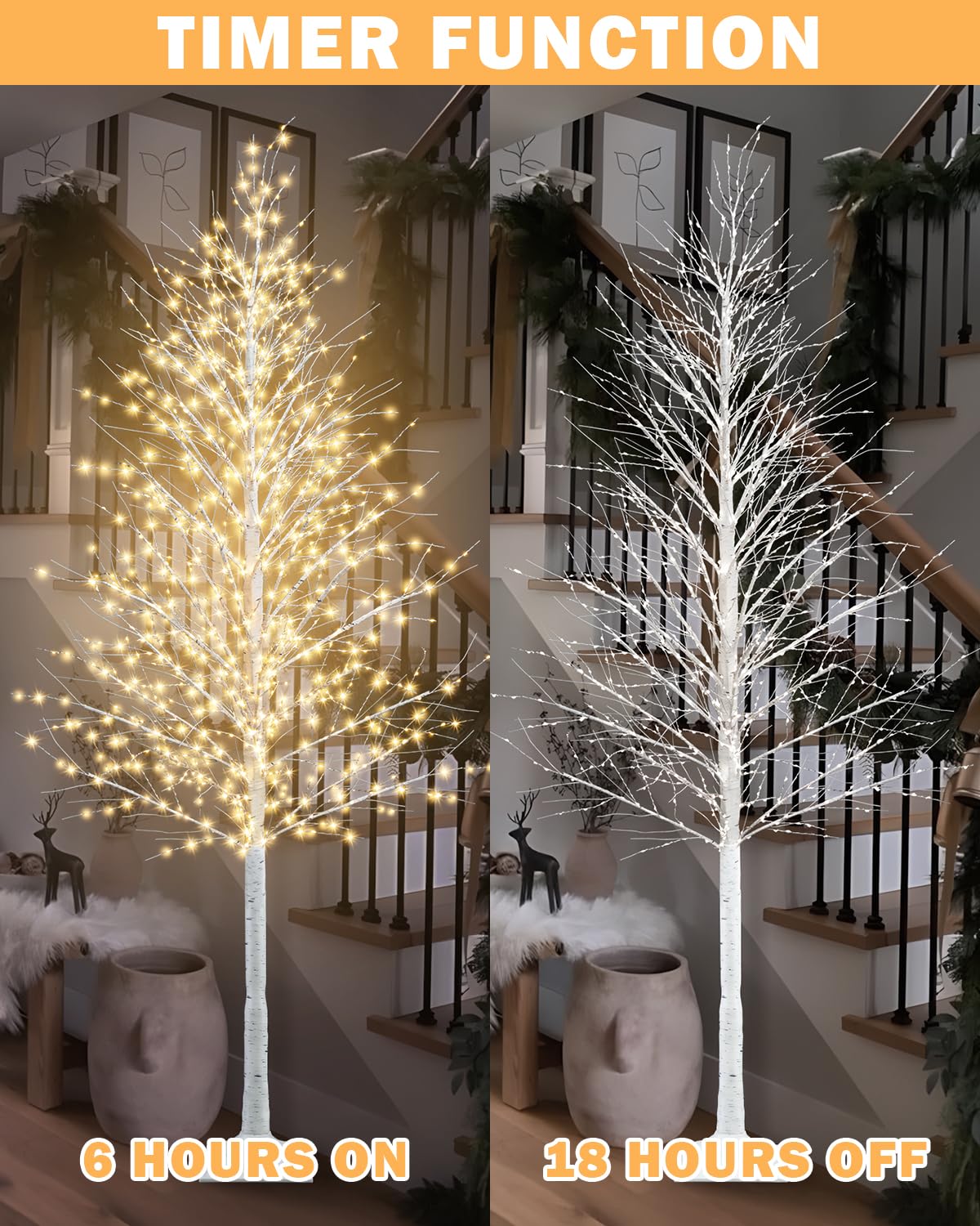 8FT Lighted White Artificial Christmas Twig Tree with 1440 Warm White LEDs Q90705