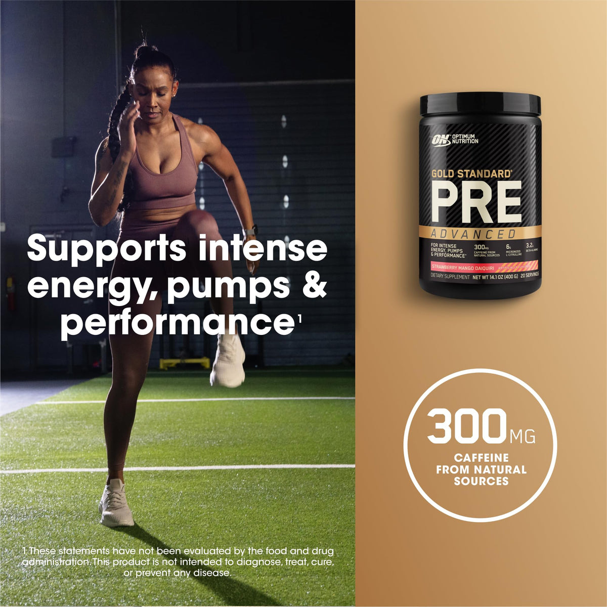 Pre Workout with Creatine Beta-Alanine L-Citrulline and Caffeine, Strawberry Mango Daiquiri, 20 Servings K905