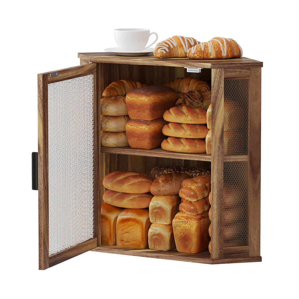 2-Tier Acacia Wood Bread Box with Window Q269168