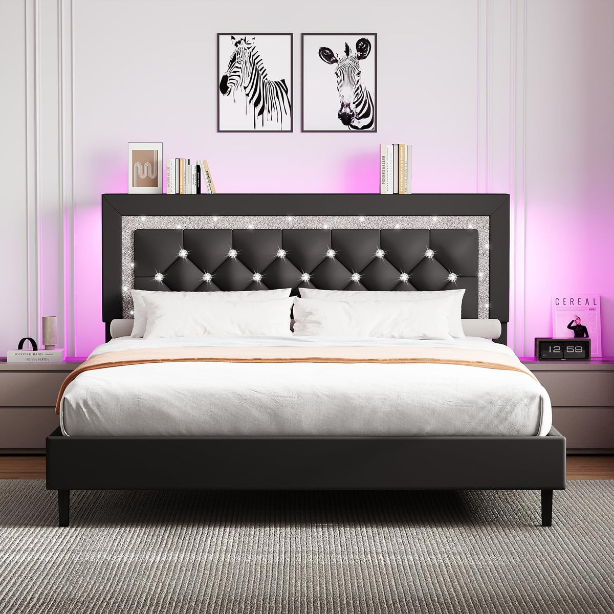 Black Full Bed Frame with LED Lights K1405