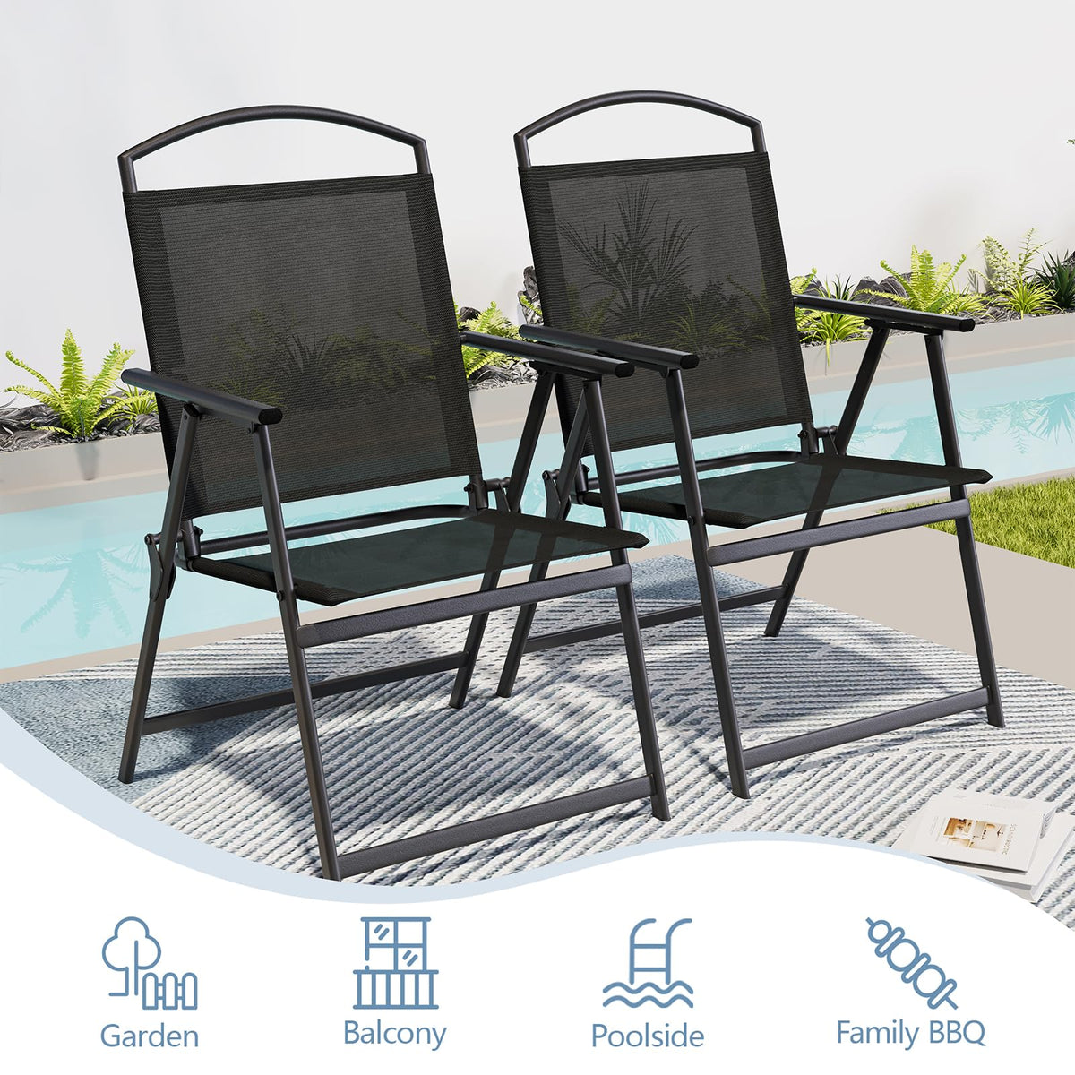 Folding Outdoor Chairs Set of 2 Black N562