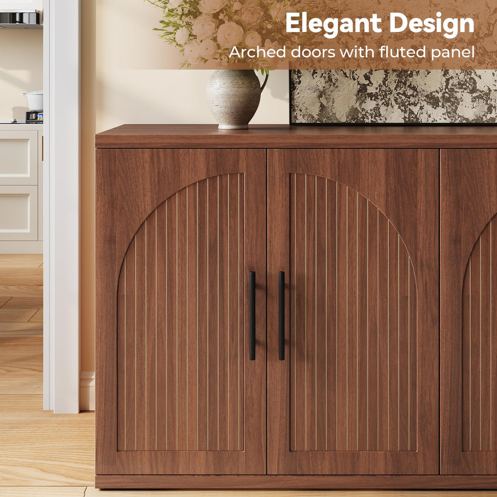 63" Fluted Walnut Credenza with Adjustable Shelf V415