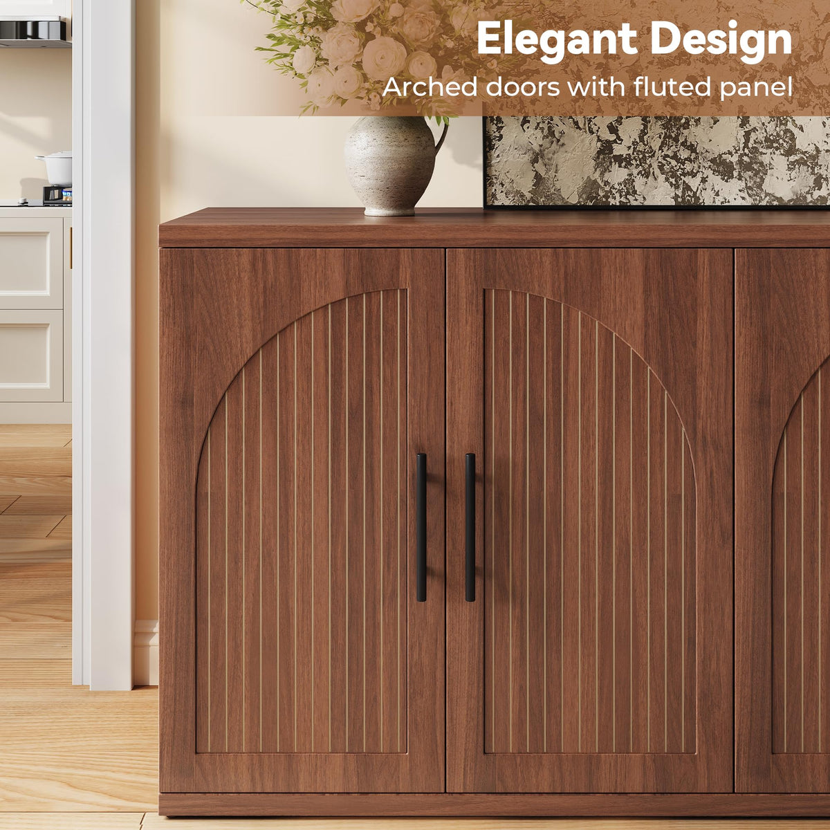 63" Fluted Walnut Credenza with Adjustable Shelf V415