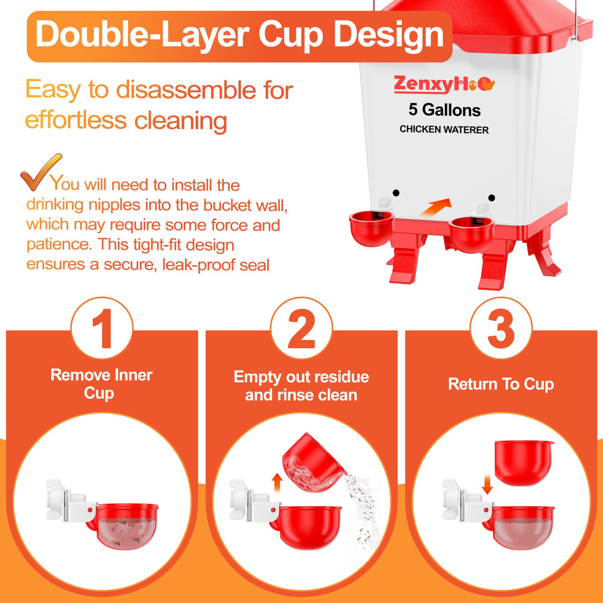 5.0 Gal Chicken Waterer Bucket with 4 Cups K872