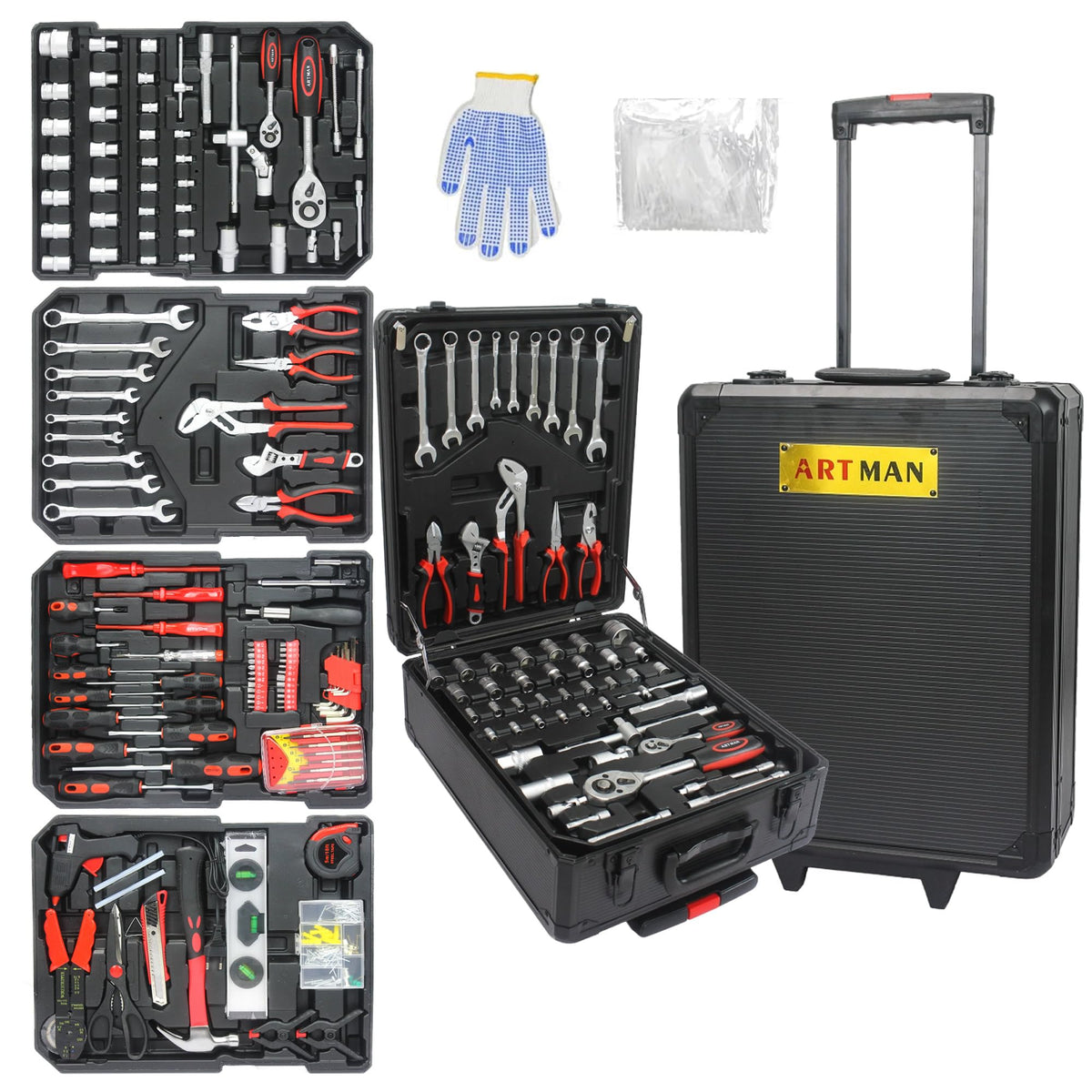 899pcs Rolling Tool Box Set with 4 Drawer Organizer Storage Case T987
