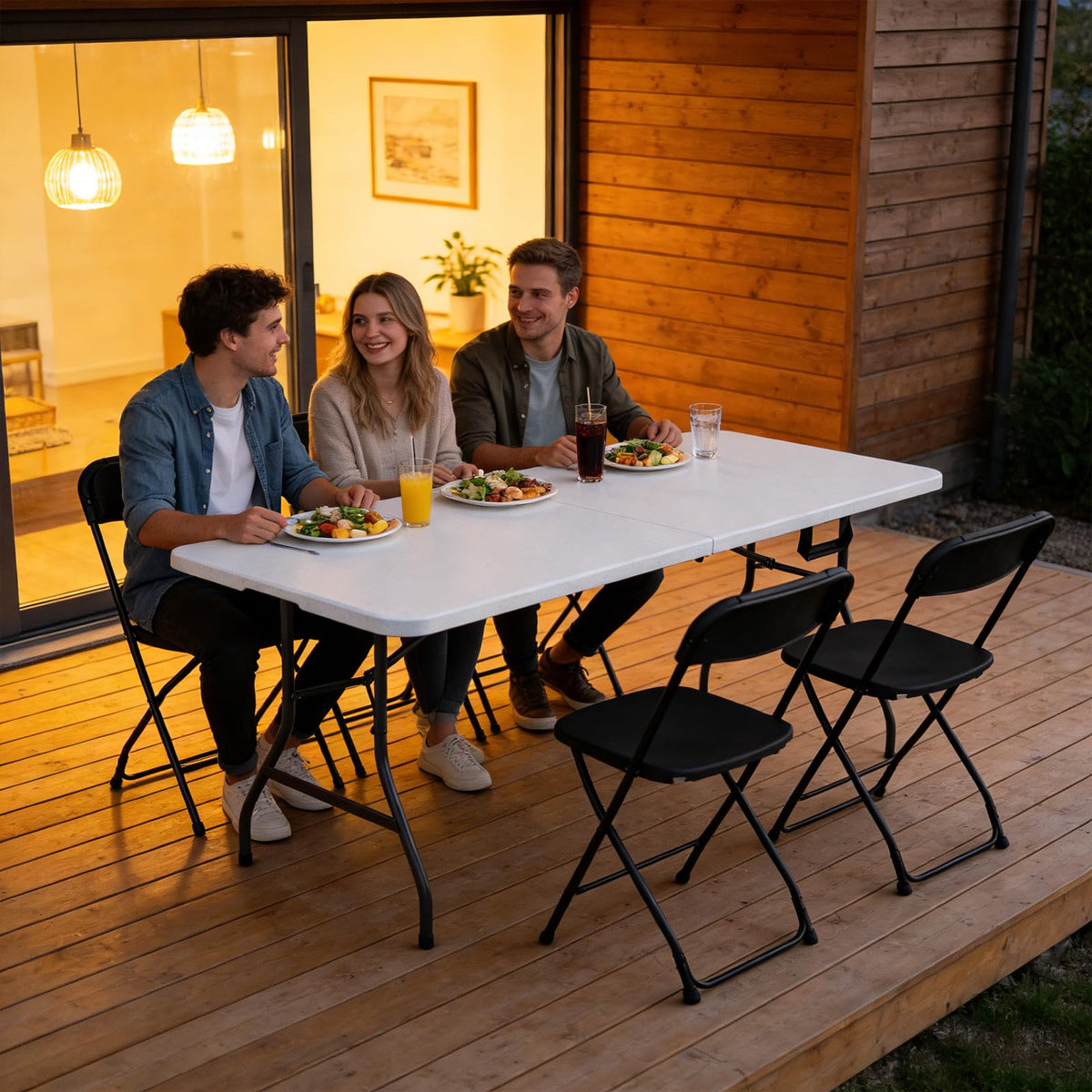 6FT Folding Table, Heavy Duty Plastic Utility Table with Handle, White, 2 Pack P349