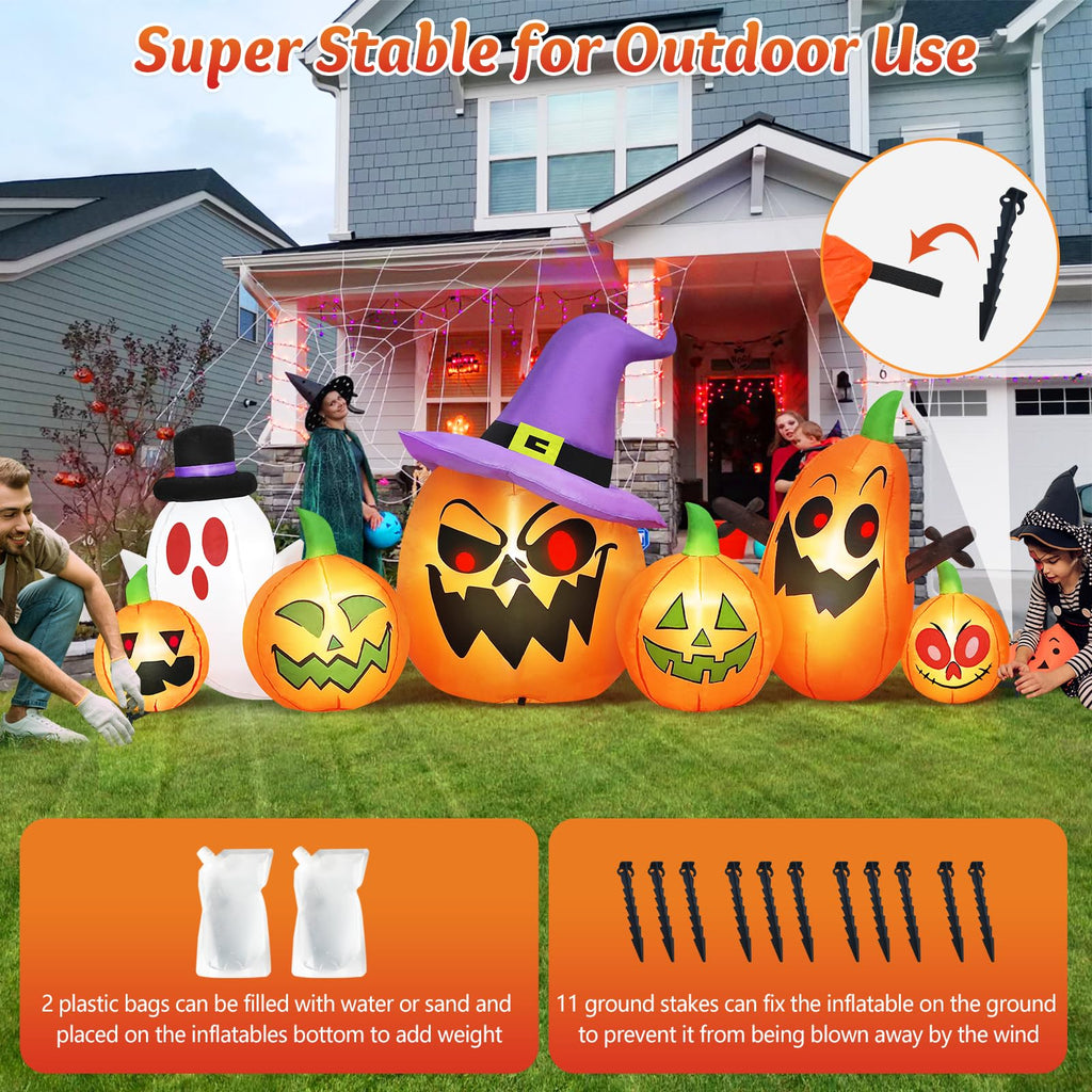 8FT Halloween Inflatables Pumpkin Witch Hat & Ghost Combo A85707