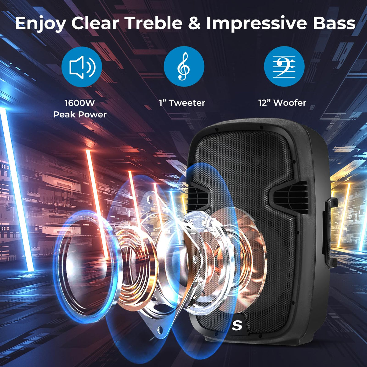 12" 2000W Portable 2-Way Powered PA Speaker System Combo Set Q812