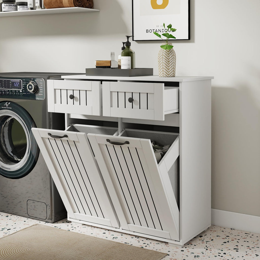 White Tilt Out Trash Cabinet with 2 Drawers A120