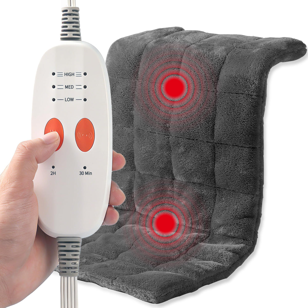 Weighted Electric Heating Pad with Massager 12"x24" Dark Grey Z6343